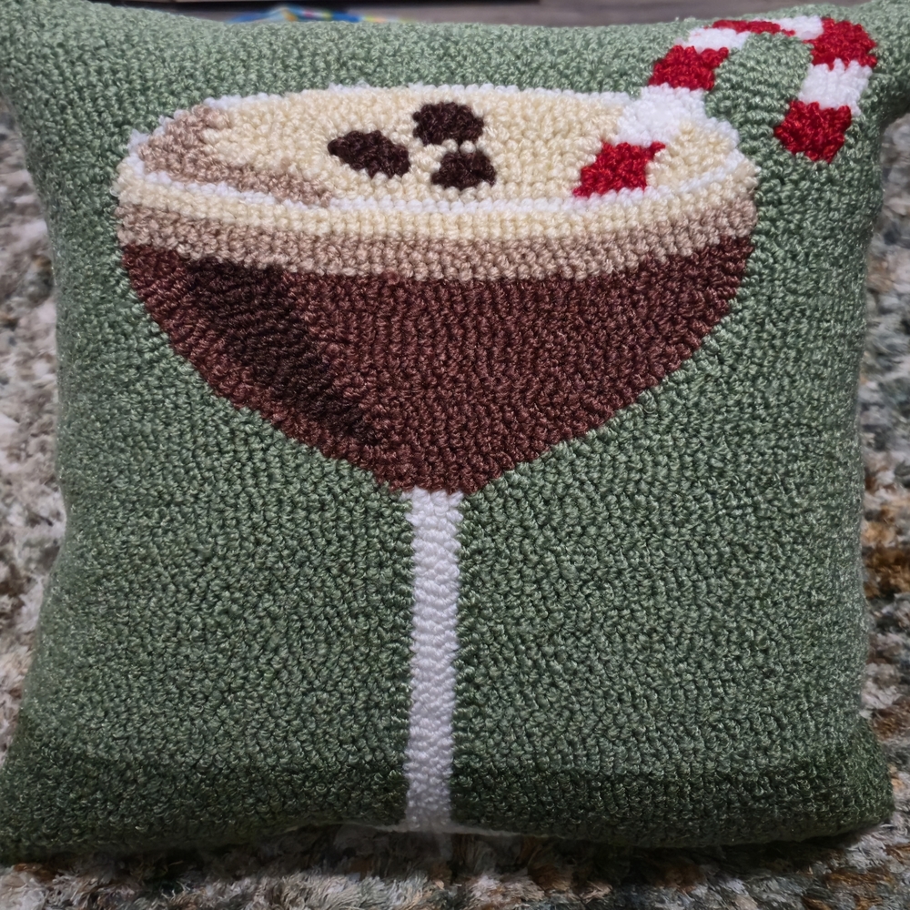 Espresso Martini Candy Cane Christmas Pillow, Stocking, and dish Towels!